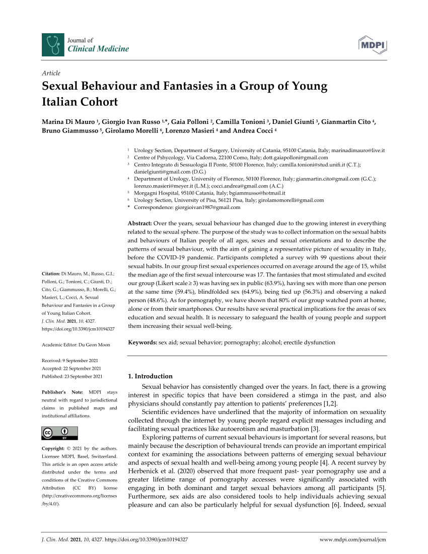 PDF) Sexual Behaviour and Fantasies in a Group of Young Italian Cohort