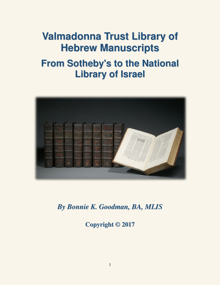 Pdf Valmadonna Trust Library Of Hebrew Manuscripts From Sothebys To
