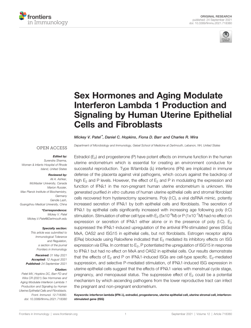 Pdf Sex Hormones And Aging Modulate Interferon Lambda 1 Production And Signaling By Human 8470