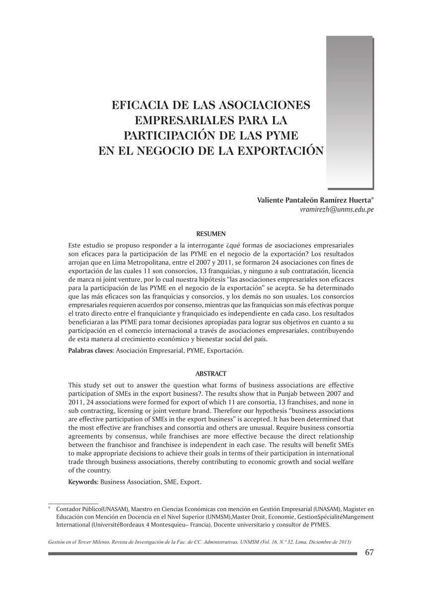 Pdf Eficacia De Las Asociaciones Empresariales Para La ParticipaciÓn De Las Pyme En El Negocio 6235