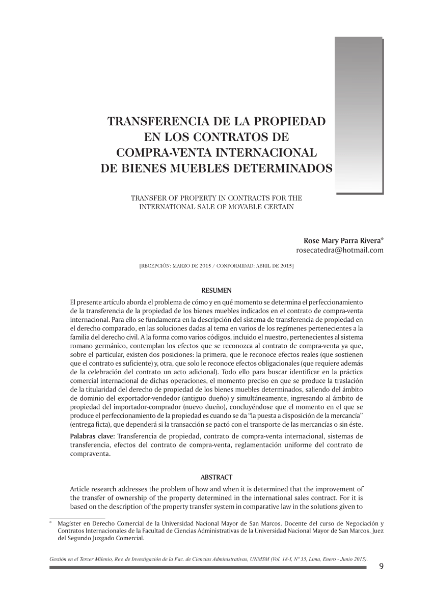 Pdf Transferencia De La Propiedad En Los Contratos De Compra Venta Internacional De Bienes 2029