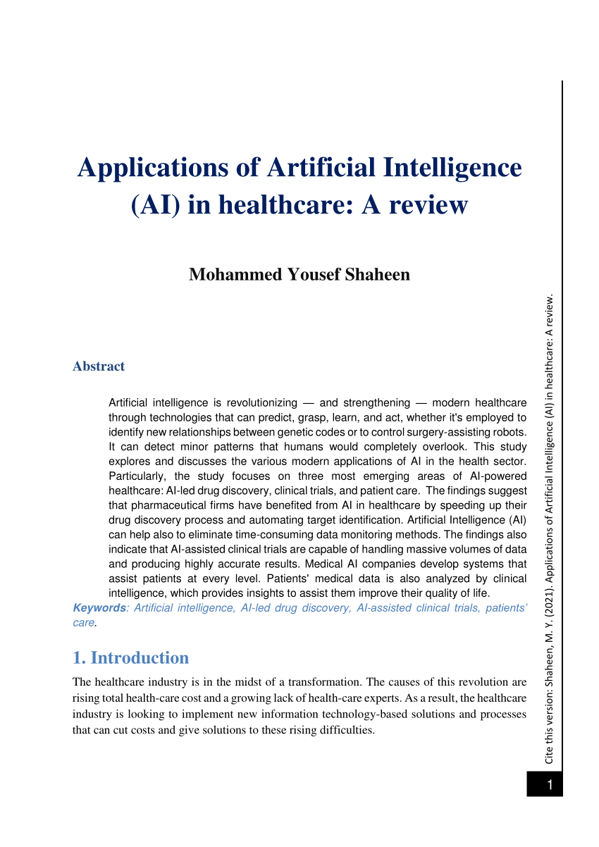 research paper on applications of artificial intelligence