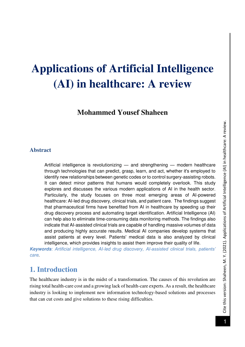 artificial intelligence in health care essay