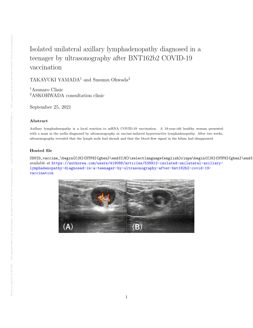 Pdf Isolated Unilateral Axillary Lymphadenopathy Diagnosed In A