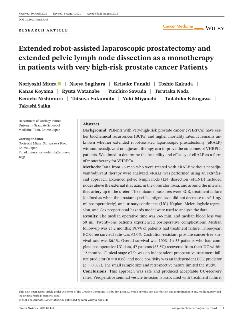 Pdf Extended Robot‐assisted Laparoscopic Prostatectomy And Extended Pelvic Lymph Node 2560