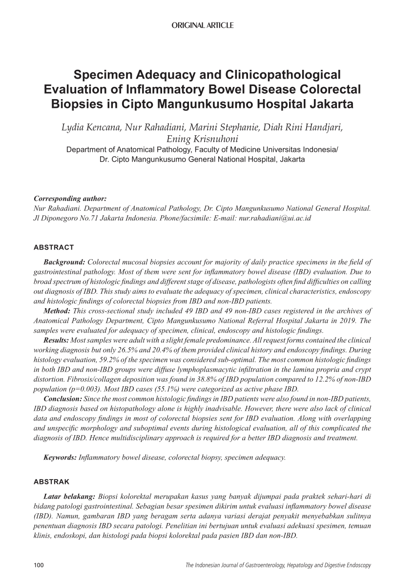 Pdf Specimen Adequacy And Clinicopathological Evaluation Of Inflammatory Bowel Disease 7337