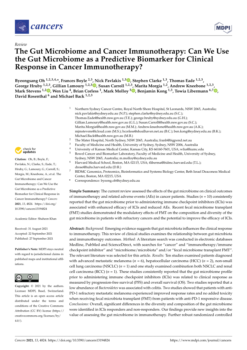 PDF The Gut Microbiome and Cancer Immunotherapy Can We Use the