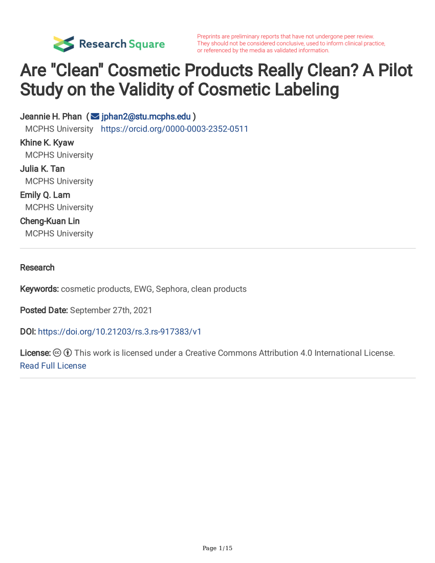 PDF) Are Clean Cosmetic Products Really Clean? A Pilot Study on