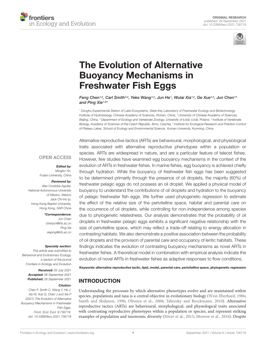 PDF) The Evolution of Alternative Buoyancy Mechanisms in Freshwater Fish  Eggs