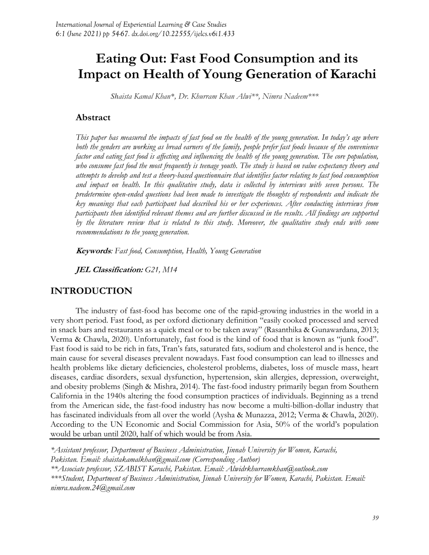 research report on fast food in pakistan