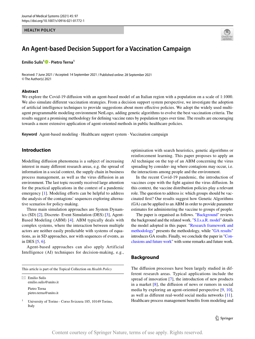 PDF) An Agent-based Decision Support for a Vaccination Campaign