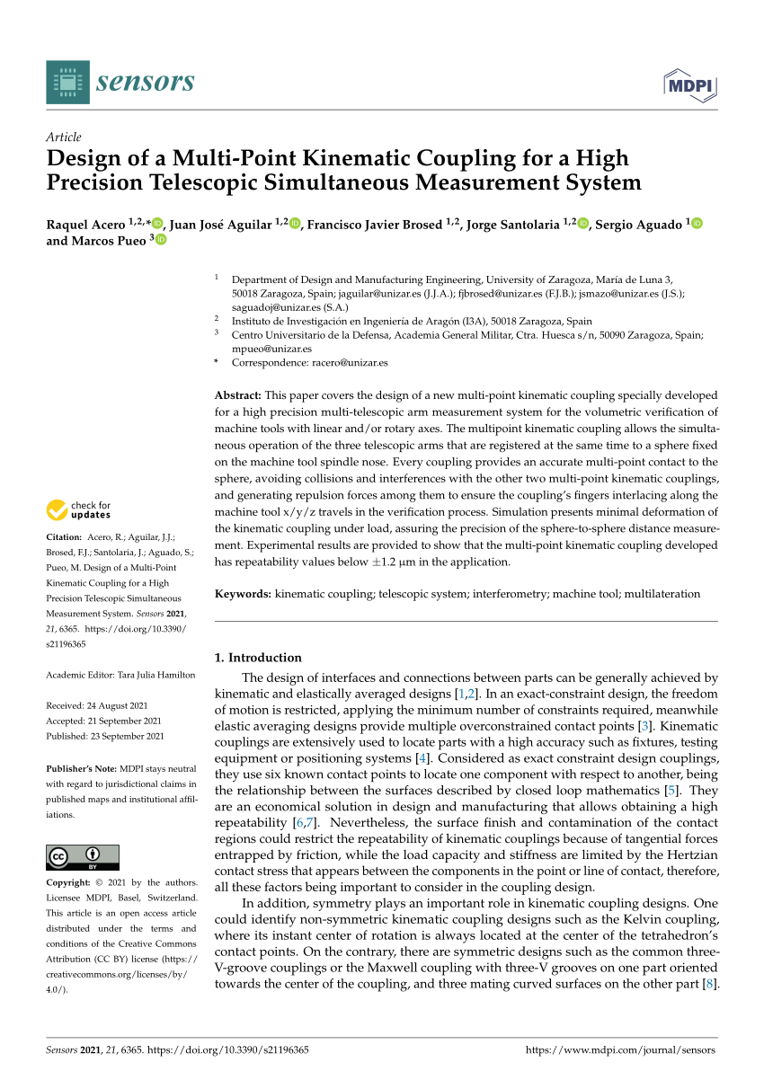 Pdf Design Of A Multi Point Kinematic Coupling For A High Precision