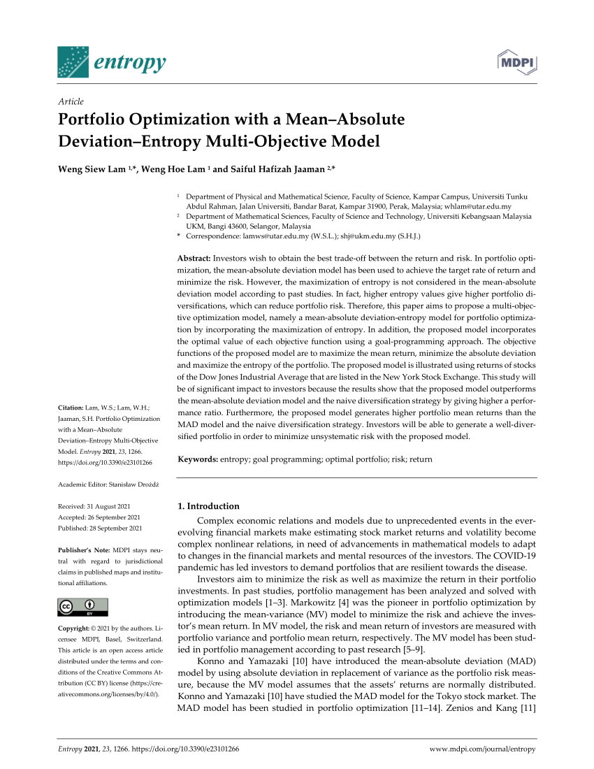 PDF Portfolio Optimization with a Mean Absolute Deviation Entropy