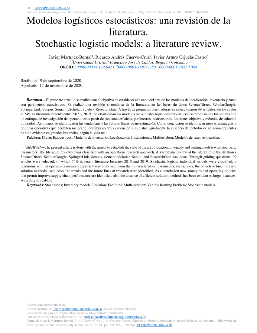 PDF) Modelos logísticos estocásticos: una revisión de la literatura