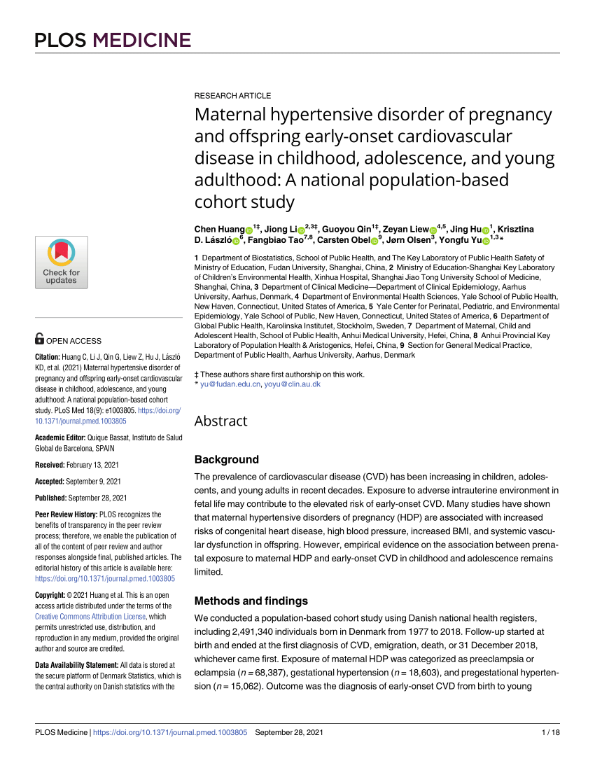 Pdf Maternal Hypertensive Disorder Of Pregnancy And Offspring Early Onset Cardiovascular 9759