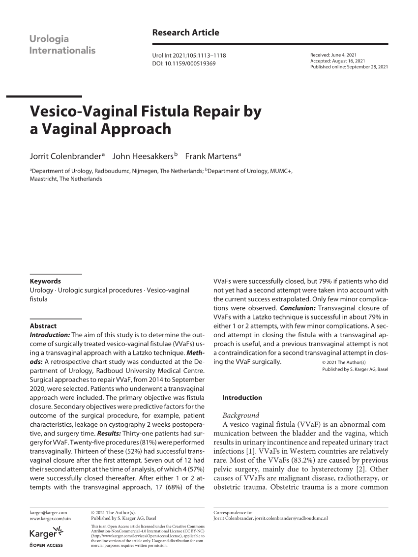 Pdf Vesico Vaginal Fistula Repair By A Vaginal Approach 