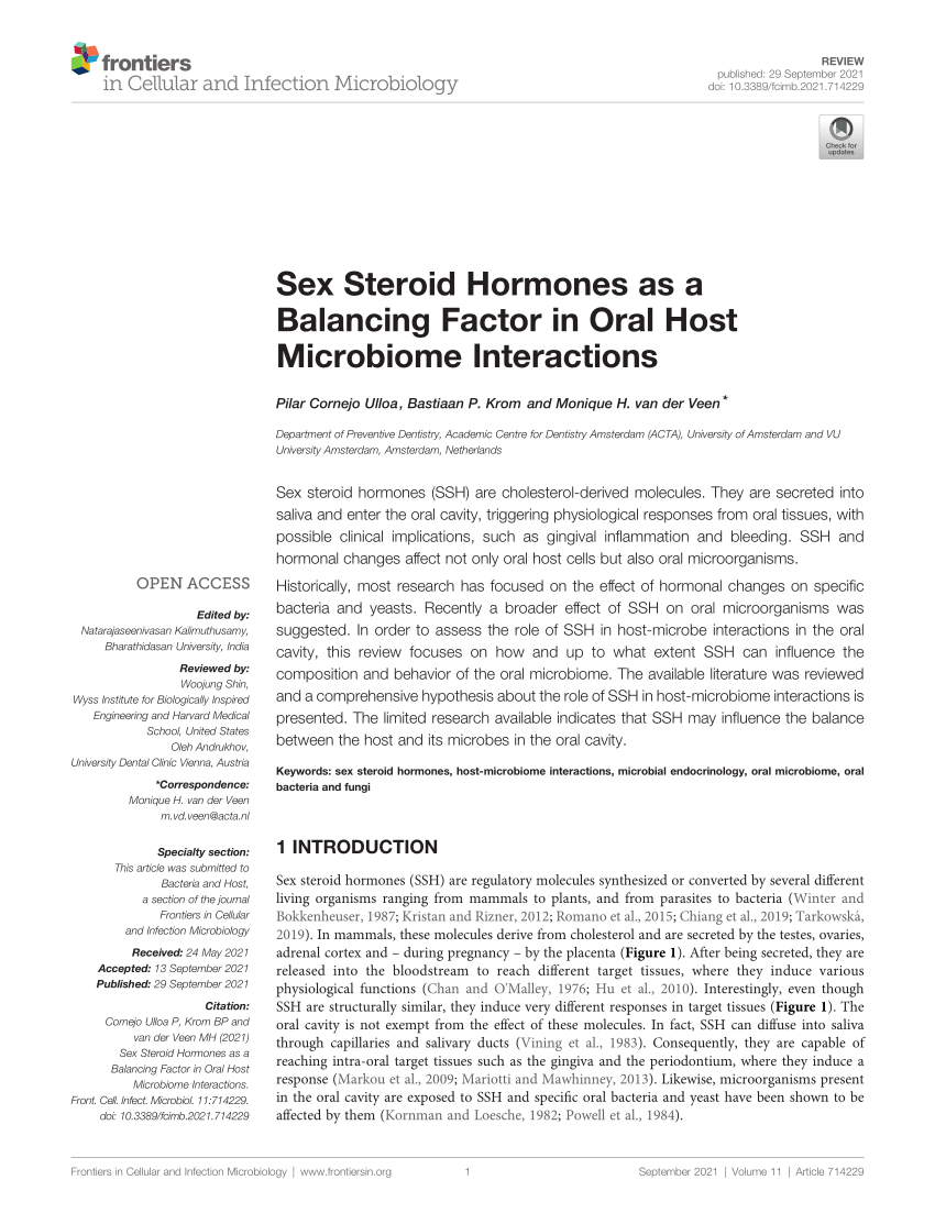 Pdf Sex Steroid Hormones As A Balancing Factor In Oral Host Microbiome Interactions 