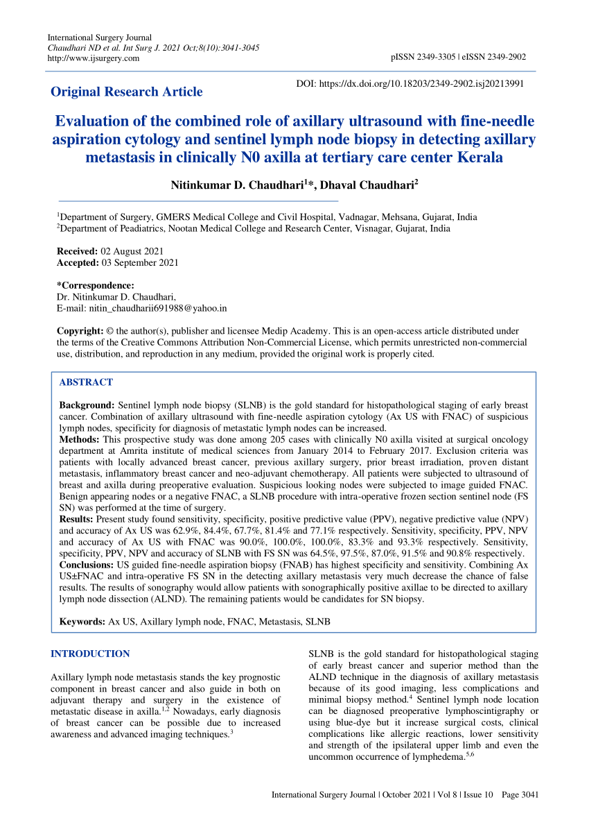 Pdf Evaluation Of The Combined Role Of Axillary Ultrasound With Fine Needle Aspiration 