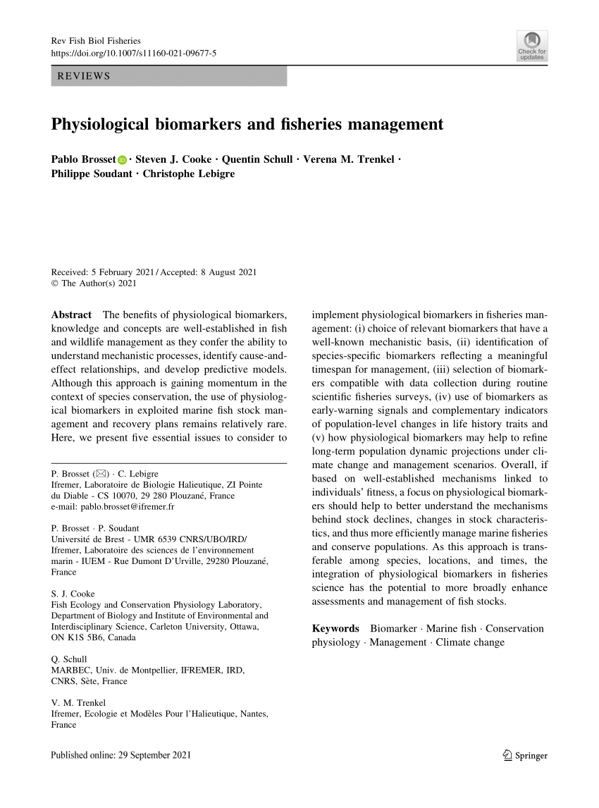 PDF) Physiological biomarkers and fisheries management