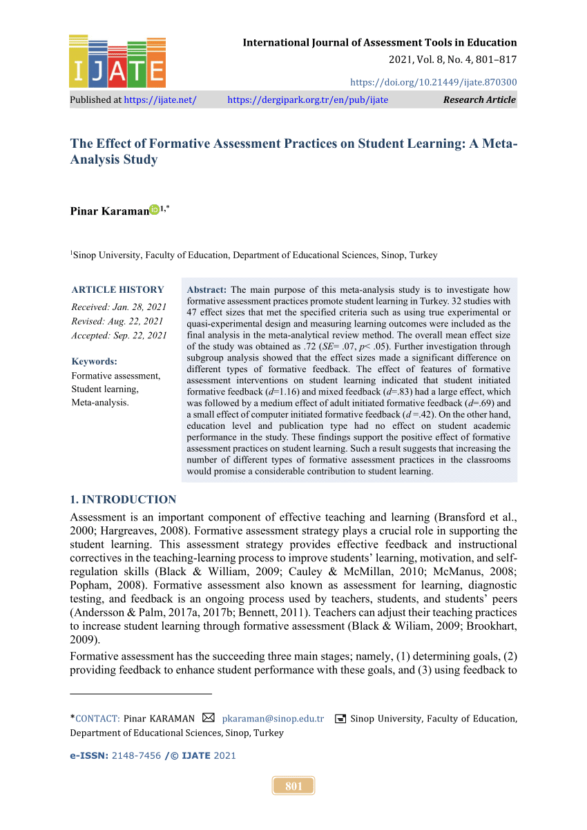 pdf the effect of formative assessment practices on student learning a meta analysis study