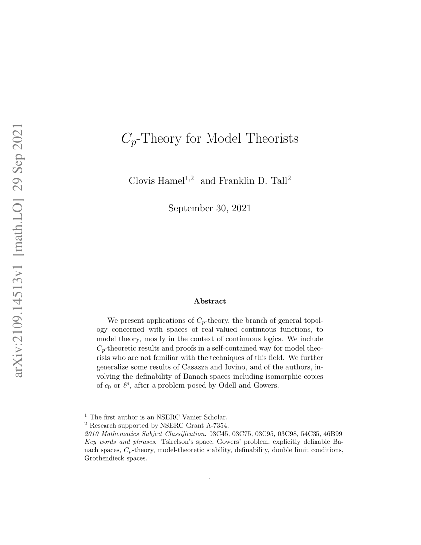 (PDF) C_p$-Theory for Model Theorists