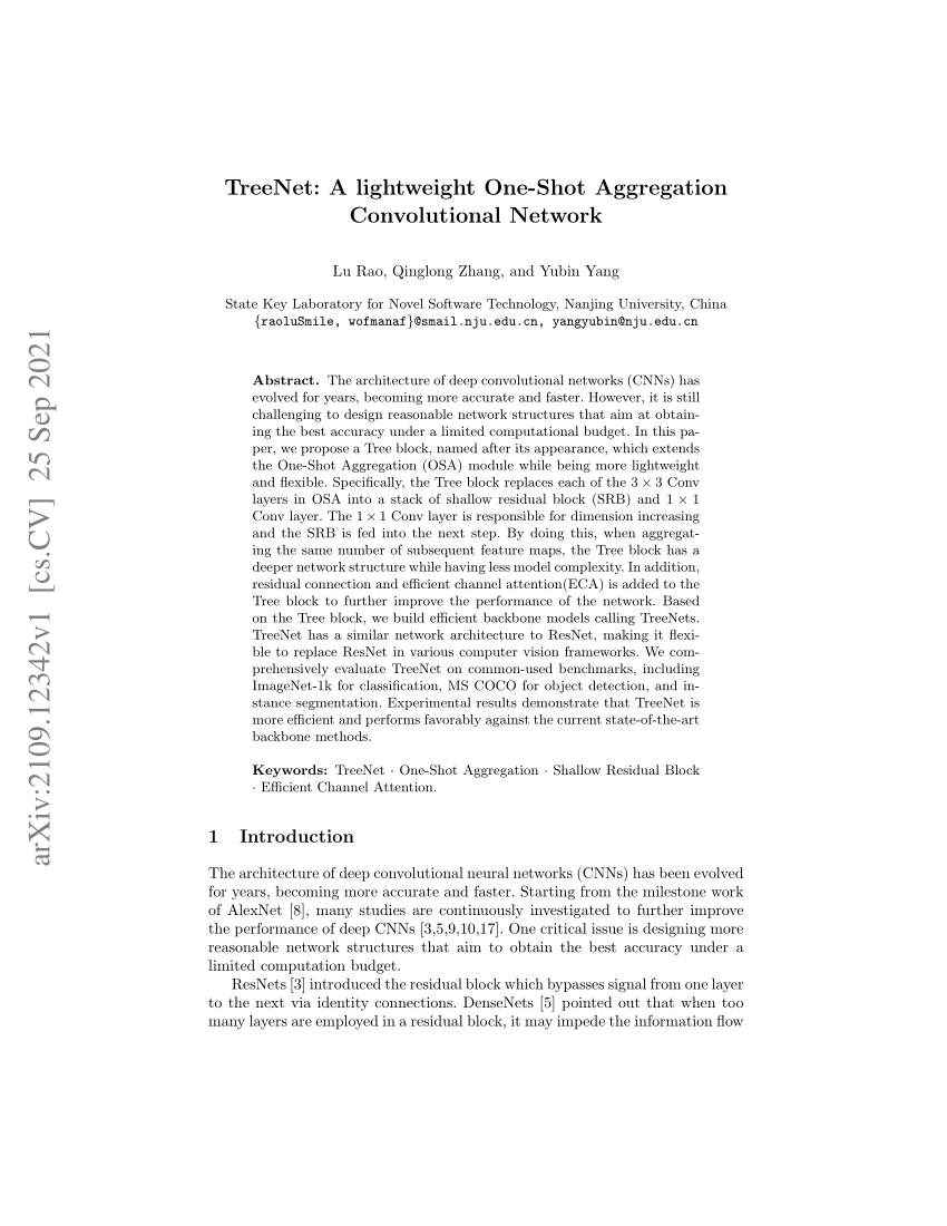 PDF) TreeNet: A lightweight One-Shot Aggregation Convolutional Network
