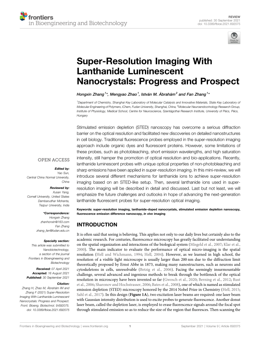 Pdf Super Resolution Imaging With Lanthanide Luminescent Nanocrystals Progress And Prospect 1717