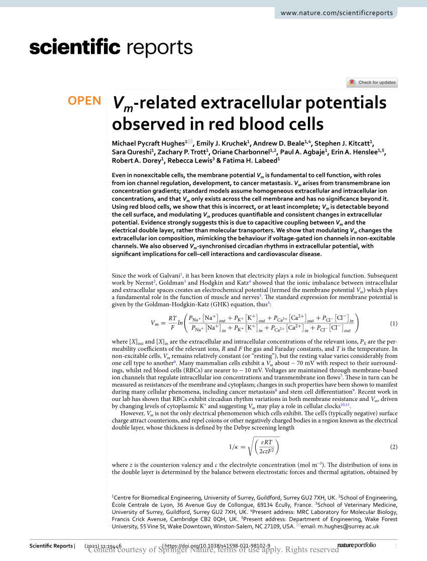 PDF) Vm-related extracellular potentials observed in red blood cells