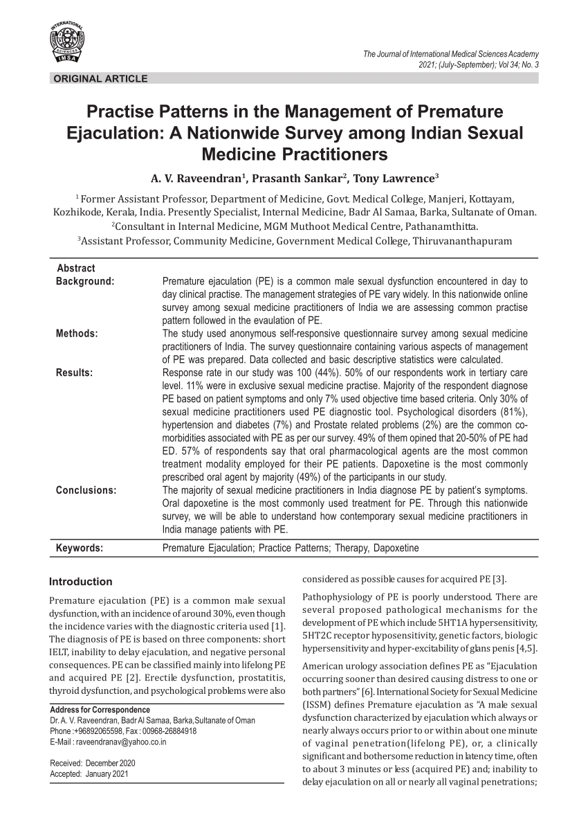 PDF Raveendran et al Management of Premature Ejaculation The