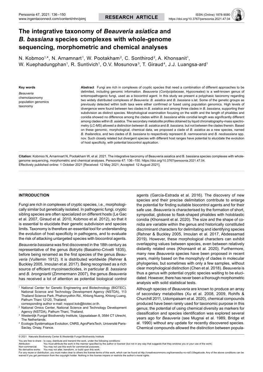 PDF) The integrative taxonomy of Beauveria asiatica and B 