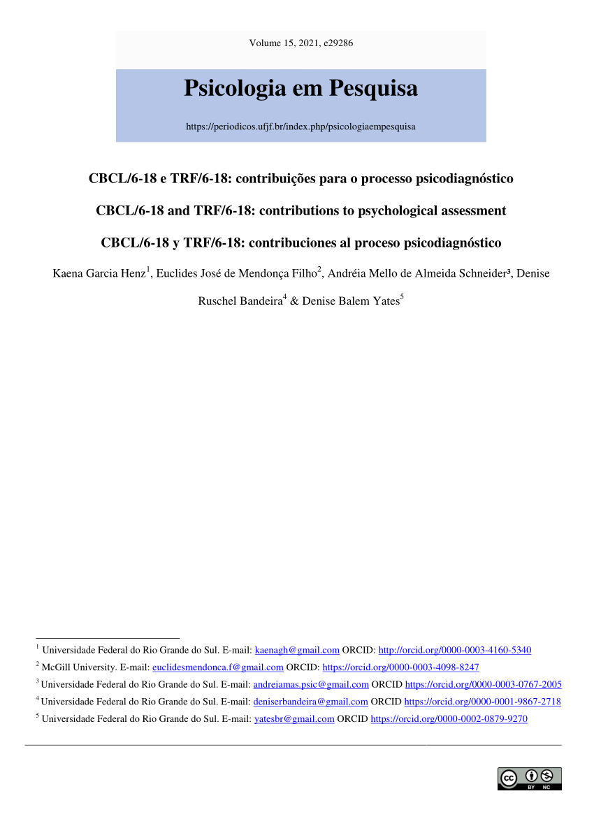 PDF) Triangulação de Informações: Bender, Anamnese e CBCL nas
