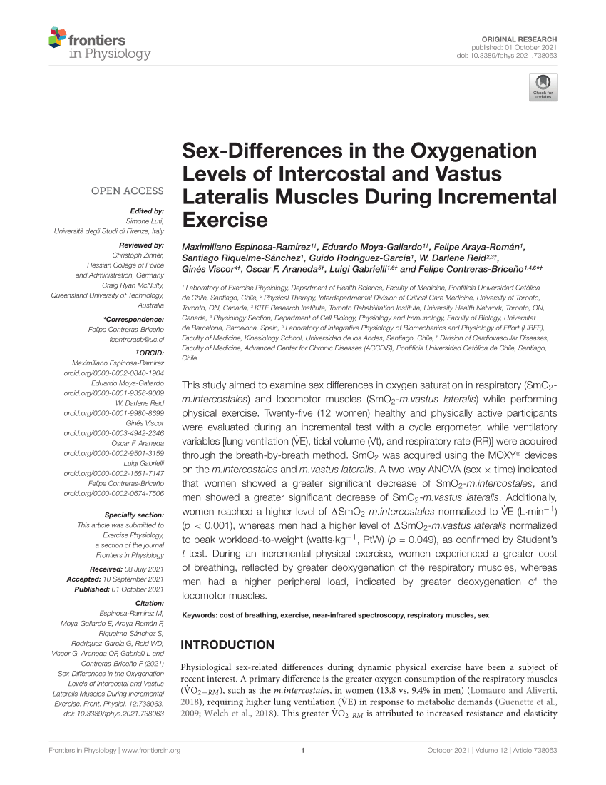 Pdf Sex Differences In The Oxygenation Levels Of Intercostal And Vastus Lateralis Muscles