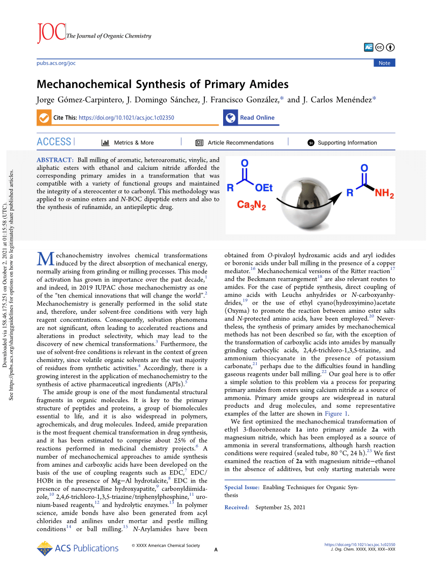 PDF Mechanochemical Synthesis of Primary Amides 