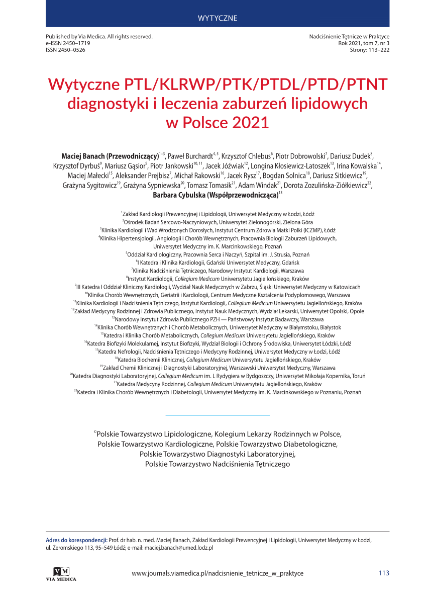 Pdf Wytyczne Ptlklrwpptkptdlptdptnt Diagnostyki I Leczenia Zaburzeń Lipidowych W Polsce 2021 6944