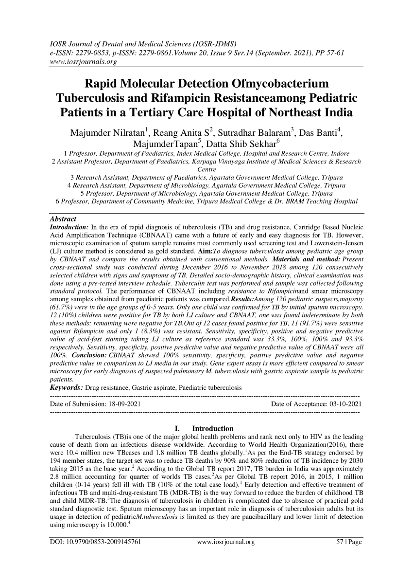 Pdf Rapid Molecular Detection Ofmycobacterium Tuberculosis And Rifampicin Resistanceamong