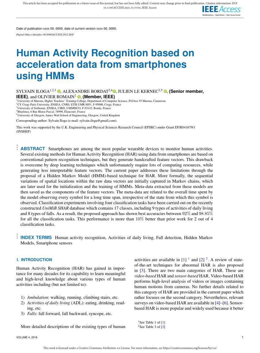 Pdf Human Activity Recognition Based On Acceleration Data From Smartphones Using Hmms 3987