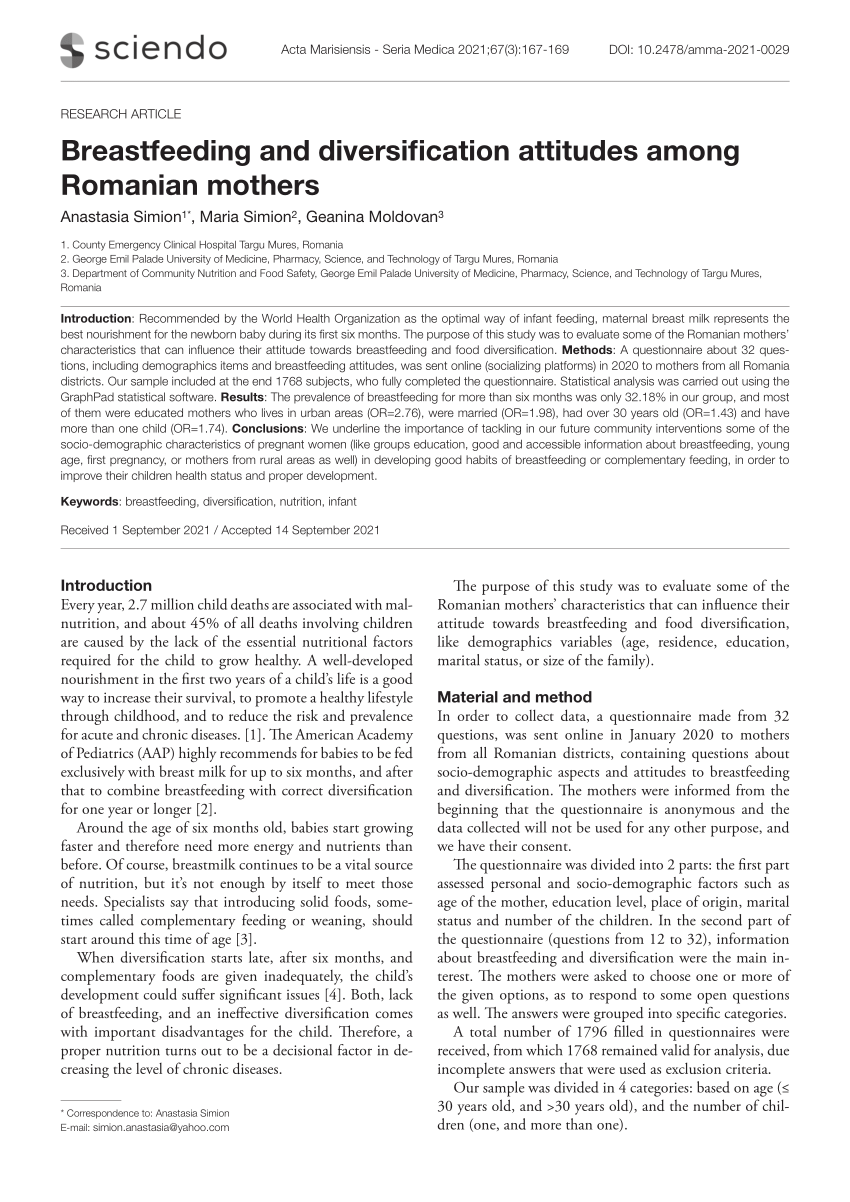 (PDF) Breastfeeding and diversification attitudes among Romanian mothers