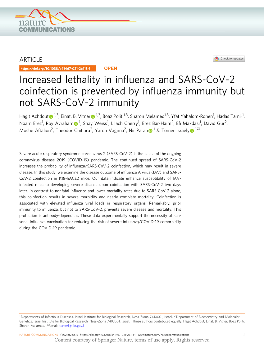 PDF) Increased lethality in influenza and SARS-CoV-2 coinfection is prevented by influenza but not SARS-CoV-2 immunity