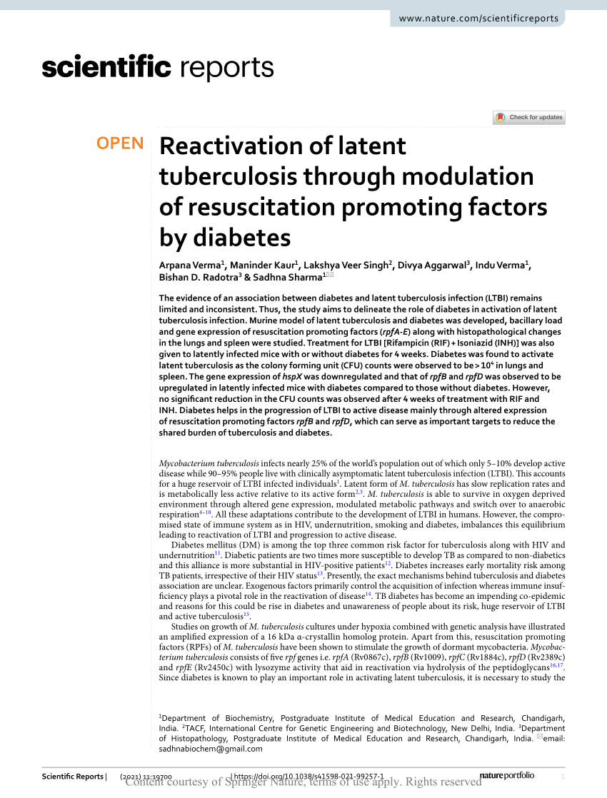 PDF) Reactivation of latent tuberculosis through modulation of