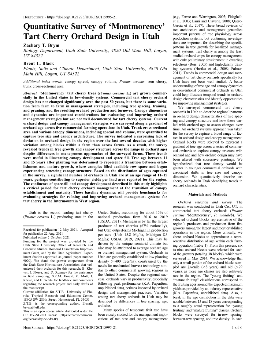 PDF) Quantitative Survey of 'Montmorency' Tart Cherry Orchard Design in Utah