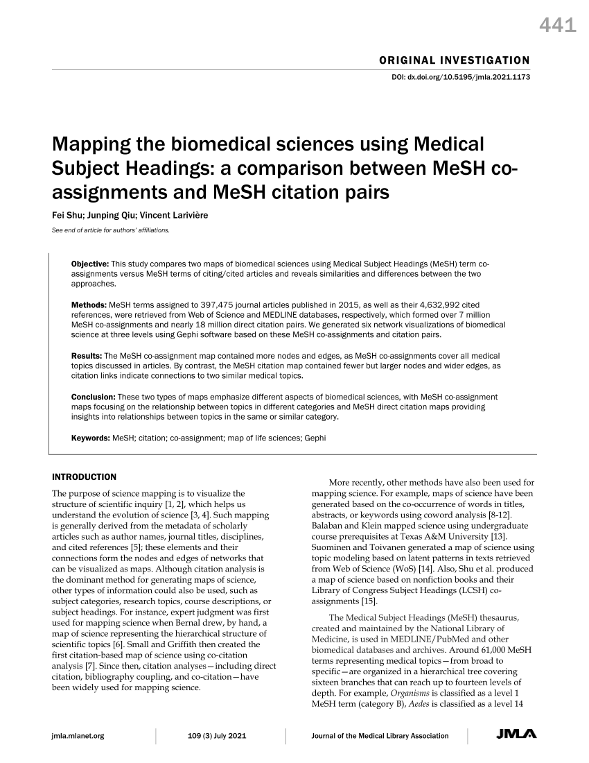 Pdf Mapping The Biomedical Sciences Using Medical Subject Headings A Comparison Between Mesh 3226