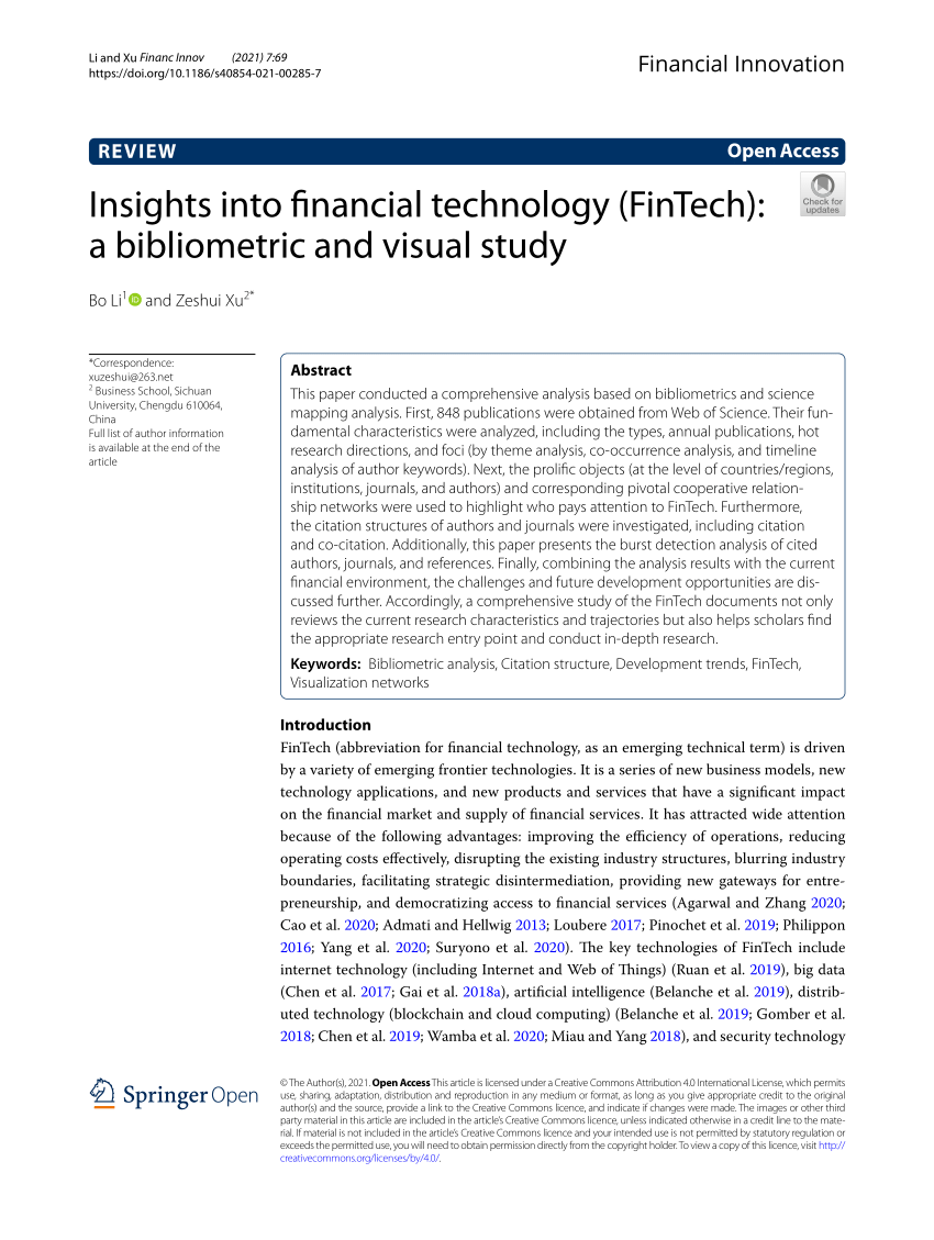 Pdf Insights Into Financial Technology Fintech A Bibliometric And Visual Study