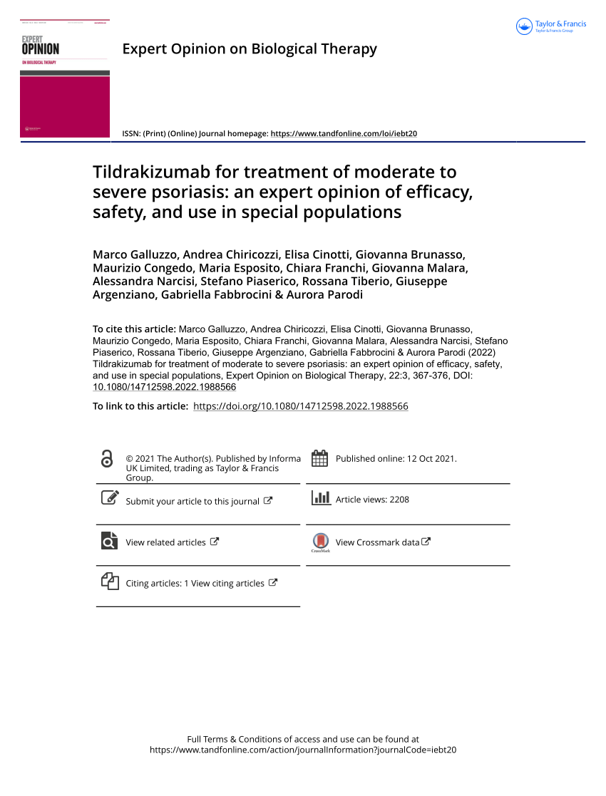 Pdf Tildrakizumab For Treatment Of Moderate To Severe Psoriasis An Expert Opinion Of Efficacy 