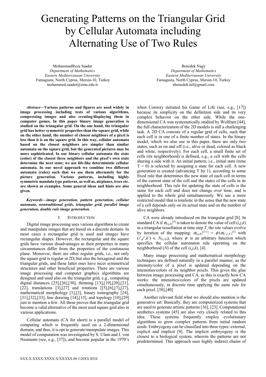 PDF Generating Patterns on the Triangular Grid by Cellular  