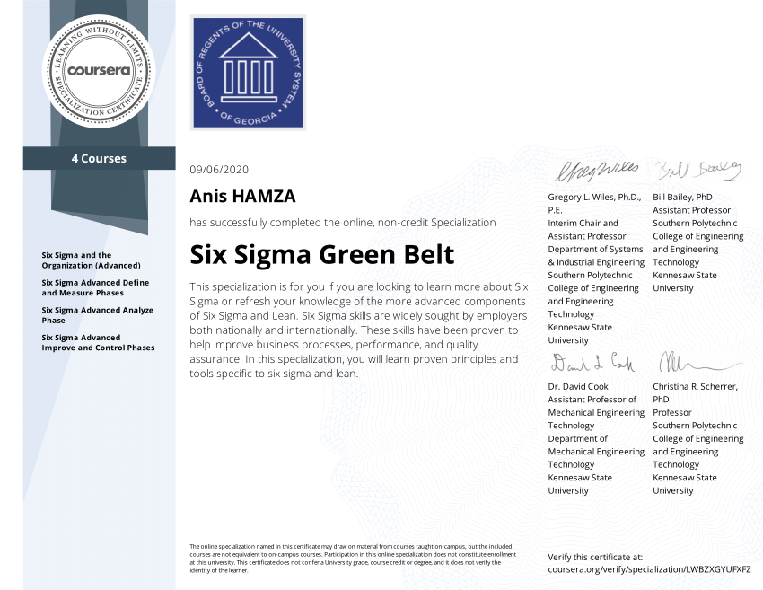 (PDF) Anis HAMZA - Specialization: Six Sigma Green Belt