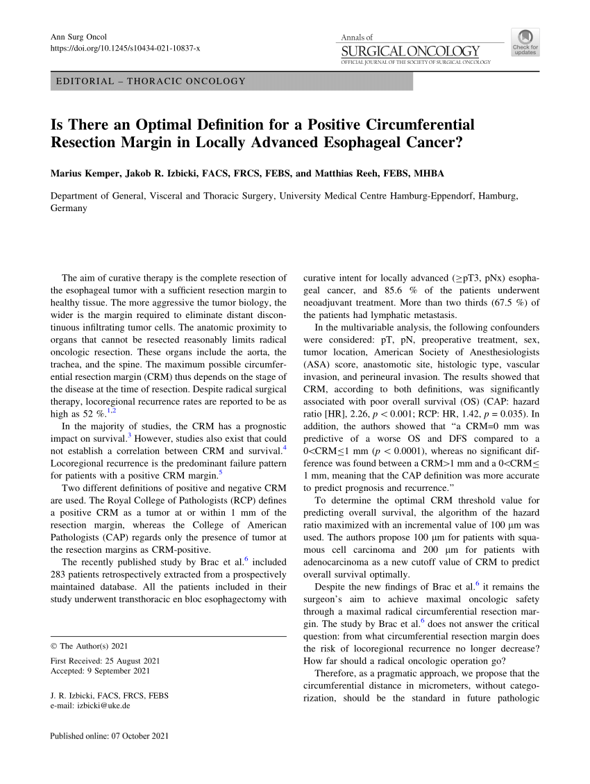Pdf Is There An Optimal Definition For A Positive Circumferential Resection Margin In Locally