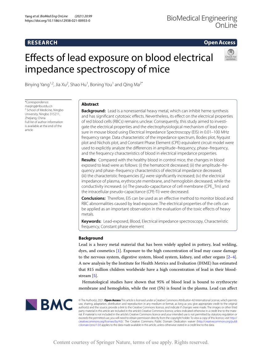 (PDF) Effects of lead exposure on blood electrical impedance