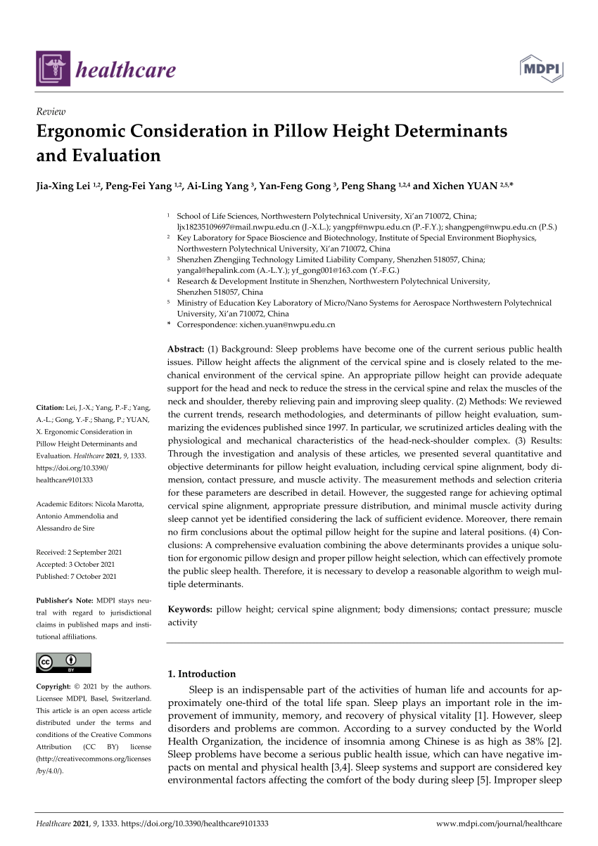 PDF Ergonomic Consideration in Pillow Height Determinants and