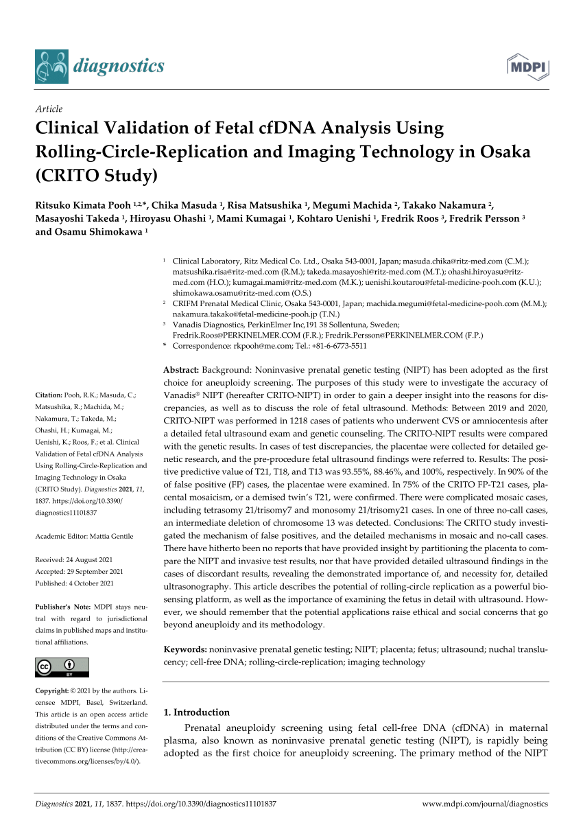 Pdf Clinical Validation Of Fetal Cfdna Analysis Using Rolling Circle Replication And Imaging 