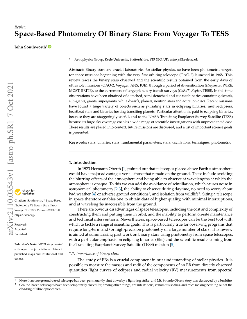 PDF) Space-Based Photometry Of Binary Stars: From Voyager To TESS